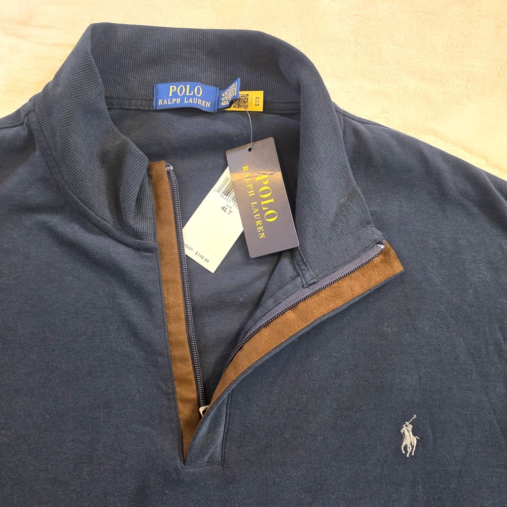 POLO RALPH LAUREN Mens 4XLT Blue 1/4 Quarter Zip Pullover Sweatshirt NWT - $148